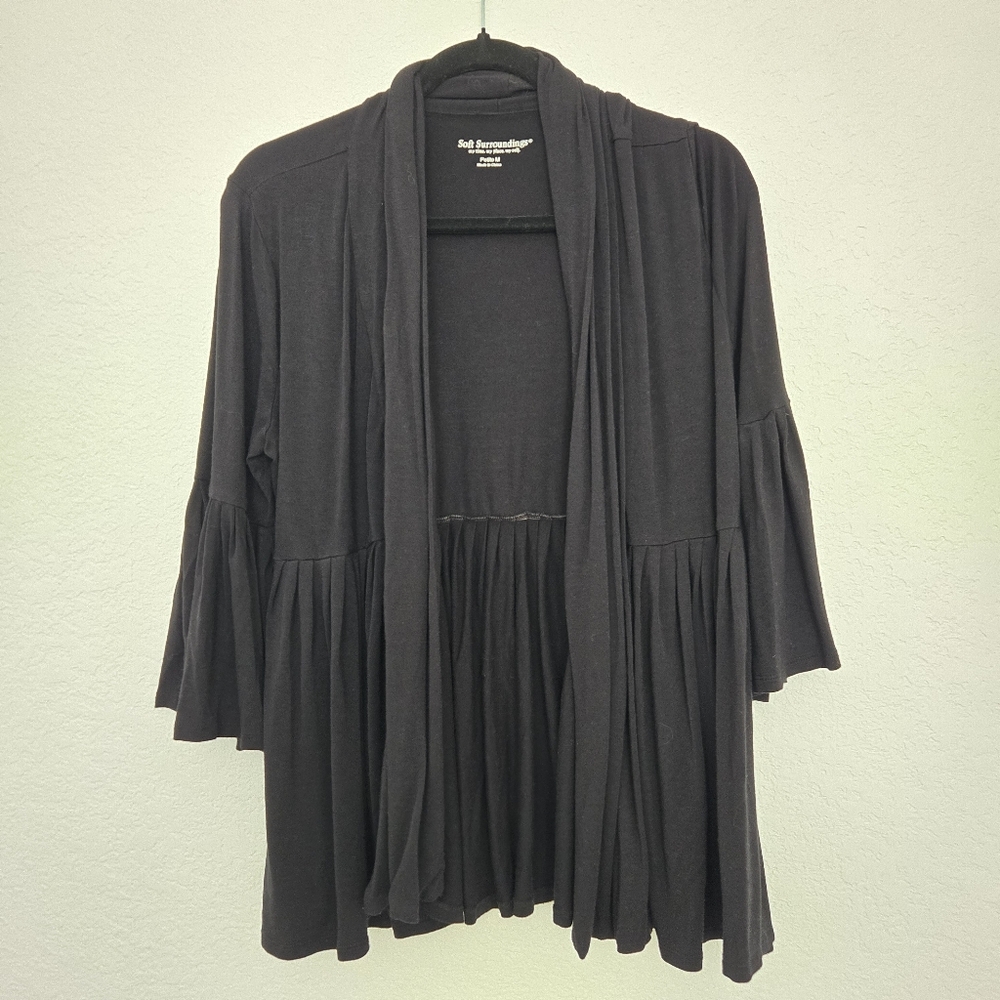 Soft Surroundings Black Open Front Witchy‎ Goth Cardigan Bell Sleeve Petite M